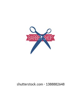 barber shop logo, with scissors facing down makes it. modern, unique, elegant