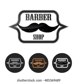 Barber shop logo set with mustache and vintage frame, vector illustration