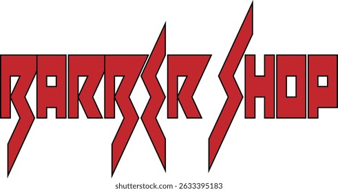 Logotipo da loja de barbearia exibindo tipografia vermelha ousada e um símbolo de relâmpago impressionante, energia irradiante e estilo moderno para serviços de preparação