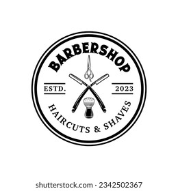Barber shop logo sign badge isolated. Vintage barber shop logo with retro style vector design