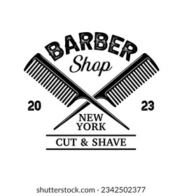 Barber shop logo sign badge isolated. Vintage barber shop logo with retro style vector design