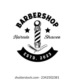 Barber shop logo sign badge isolated. Vintage barber shop logo with retro style vector design