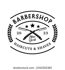 Barber shop logo sign badge isolated. Vintage barber shop logo with retro style vector design