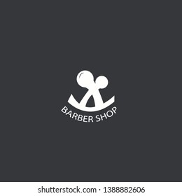 barber shop logo, with a smile shaped scissors make it. modern, unique, elegant