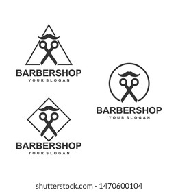 Barber shop logo template design vector, hair cut