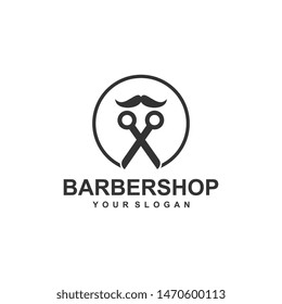 Barber shop logo template design vector, hair cut
