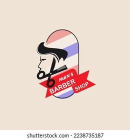 Barber shop logo template with head men .
