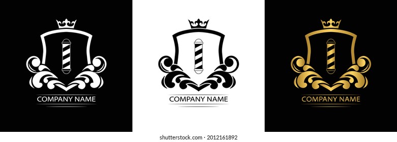 barber shop  logo template luxury royal vector company  decorative emblem with crown  