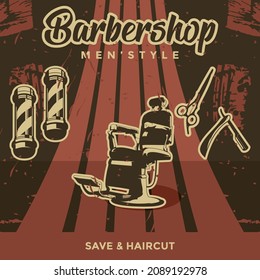 barber shop logo template. Vector barber shop icon or symbol. Vector poster in retro style.