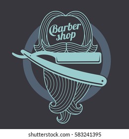 Barber shop logo templates. Hair, beard, razor, scissors, comb. Vintage style wine badges and labels. Black and white logo templates for your design. Vector illustration isolated on color background.
