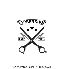 barber shop logo with text space for your slogan / tagline, vector illustration
