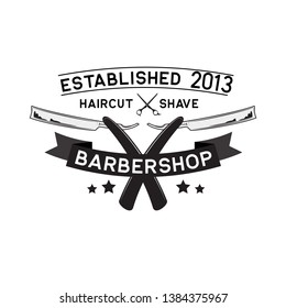 barber shop logo with text space for your slogan / tagline, vector illustration