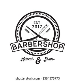 barber shop logo with text space for your slogan / tagline, vector illustration