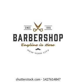 Barber shop logo with text space for your slogan / tagline, vector illustration