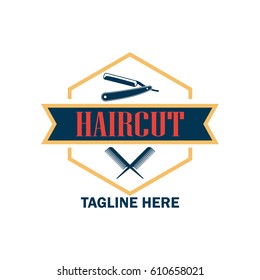 barber shop logo with text space for your slogan / tagline, vector illustration