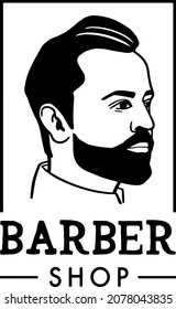 barber shop logo. Vector illustration. The Barber. Handsome man with beard and mustache.