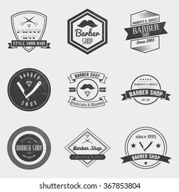 Barber shop logo vector set in vintage style. Design elements, labels, badges and emblems. 