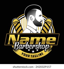 Barber shop logo. Vintage barbershop emblems. Vintage Barbershop Logo Vector Template. Barbershop Gentlemen Gold Logo Template