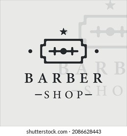 barber shop logo vintage minimalist vector illustration template icon graphic design. razor line art simple retro style