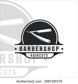 diseño gráfico del icono de la plantilla vintage de la ilustración vintage de barber shop. peluquería de salón razo símbolo minimalista tipografía de insignia retro