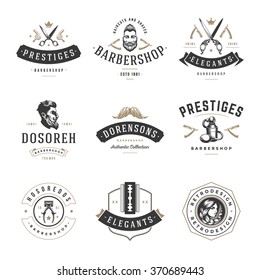 Barber Shop Logos Vector Templates Set. Labels, Badges and Design Elements. 