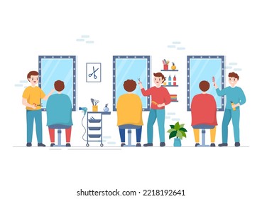 Barber Shop for Male or Female Clients Haircut with Mirrors, Desk and Hair Cutting Equipment in Flat Cartoon Hand Drawn Templates Illustration