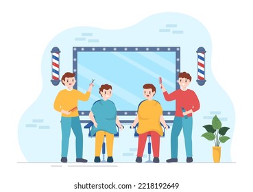 Barber Shop for Male or Female Clients Haircut with Mirrors, Desk and Hair Cutting Equipment in Flat Cartoon Hand Drawn Templates Illustration