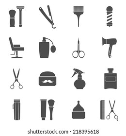 Barber Shop Monochrome Flat Icons Set