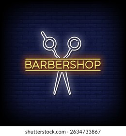 barber shop neon sign with brick wall background vector