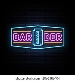 Barber shop neon sign  Light Banner. Vector Illustration