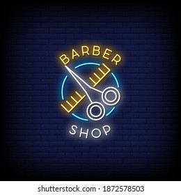 Barber Shop Neon Signs Style Text Vector