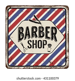 Barber Shop On Vintage Rusty Metal Sign On A White Background, Vector Illustration