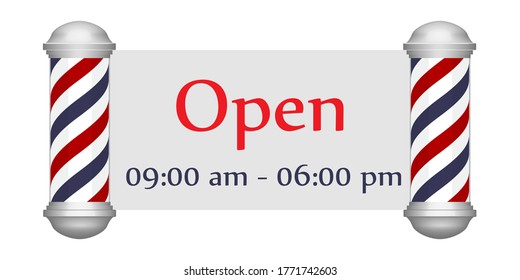 Barber shop opening sign isolated on white background.