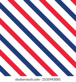 Plano de fundo do padrão da barbearia. Vetor de linhas diagonais vermelho e azul. Padrão não perfeito