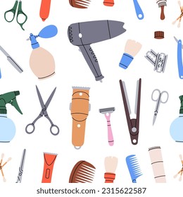 Barber shop pattern. Hairdresser seamless background. Barber shop tools. Hairdresser tools banner.