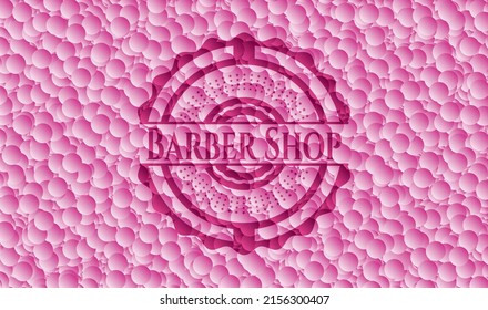 Barber Shop pink emblem with bubbles background. Vintage. Vector Illustration. Detailed. 