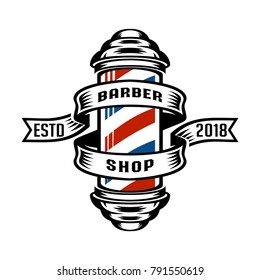 barber shop pole with banner label illustration