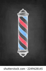 Barber shop pole. Chalk sketch on blackboard background. Hand drawn vector illustration. Retro style.