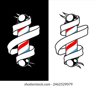 a barber shop pole icon with ribbon in isolated background. Barber Shop labels, banner, barber tag, editable logo vector template,