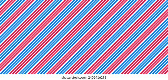 Barber shop pole pattern. Abstract diagonal line seamless background. Striped repeating wallpaper. Red, white and blue repeated texture. Vector wrapping paper backdrop illustration