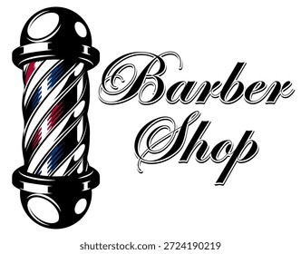 Barber Shop Pole com texto estilizado para um salão de cabelo tradicional ou Grooming Business Logo e cartaz.