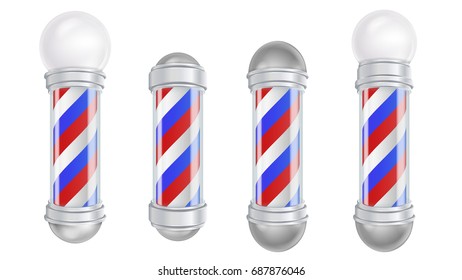 Barber Shop Pole Vector. 3D Classic Barber Shop Pole Set. Good For Design, Branding, Advertising. Isolated