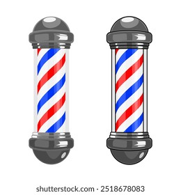 Barber Shop Pole Vector Illustration Isolated on White Background. Symbol of barber pole lamp isolated on transparent background. Barber concept. Blue and Red Barber Pole Lamp Vector.