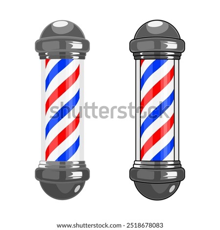 Barber Shop Pole Vector Illustration Isolated on White Background. Symbol of barber pole lamp isolated on transparent background. Barber concept. Blue and Red Barber Pole Lamp Vector.