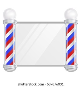 Barber Shop Pole Vector. Space For Your Advertising. Old Fashioned Vintage Silver And Glass Barber Shop Pole.
