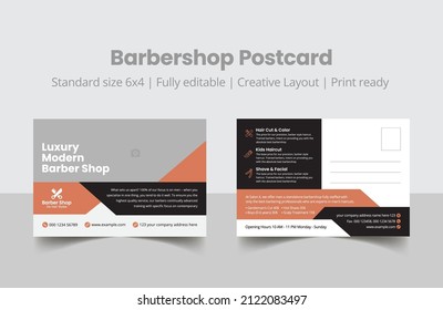 Plantilla de postal de la tienda de peluquería. Diseño de postales para negocios de balneario y corte de cabello de eddm estándar y editable