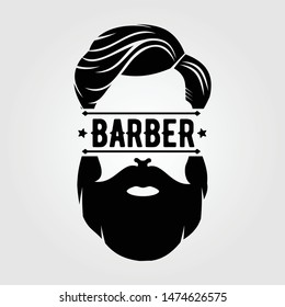 Barber shop poster, banner template with hipster face. Vector illustration