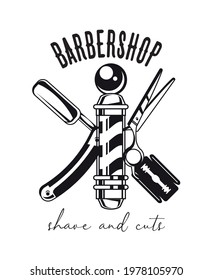 barber shop poster with equipment