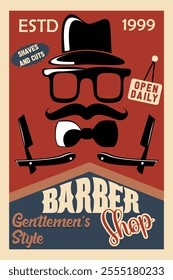 barber shop poster template on vintage background