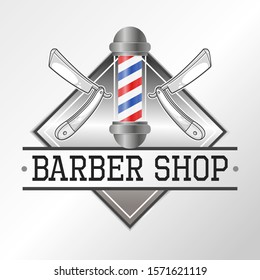 Barber Shop Razors Emblema. Vector Design National. Illustration Country Symbol. Insignia Banner Logo.